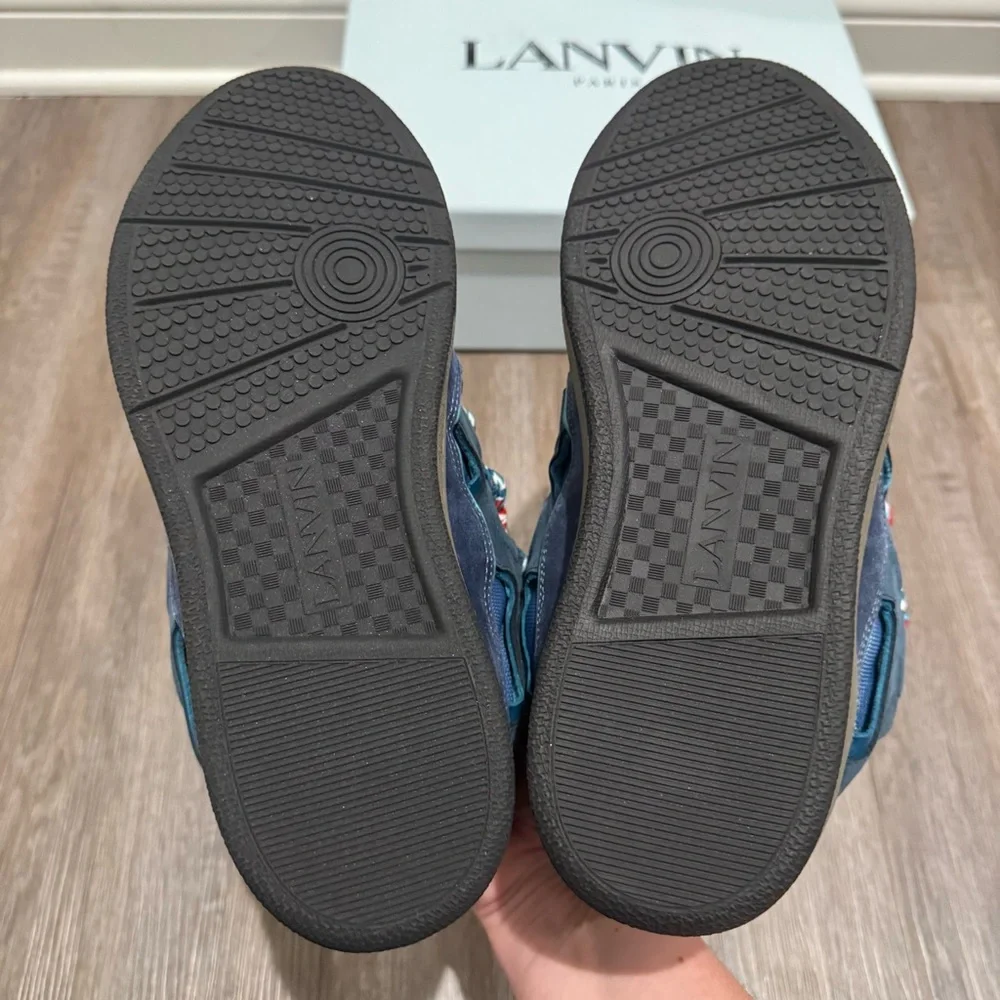 Lanvin Curb Blue Suede Leather Low Top Sneakers